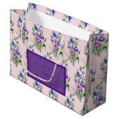 トレンディーパープルブルーフローラルパターン結婚式の引き出物 ラージペーパーバッグ (正面アングル)