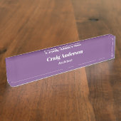 トレンディーパープルプロフェッショナルプレーンモダンエレガント デスクネームプレート (側面)