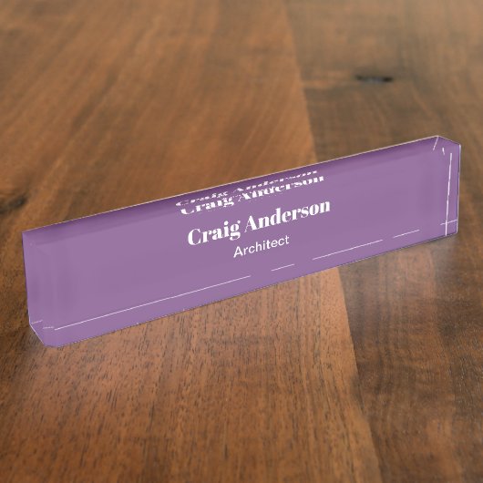 トレンディーパープルプロフェッショナルプレーンモダンエレガント デスクネームプレート (側面)