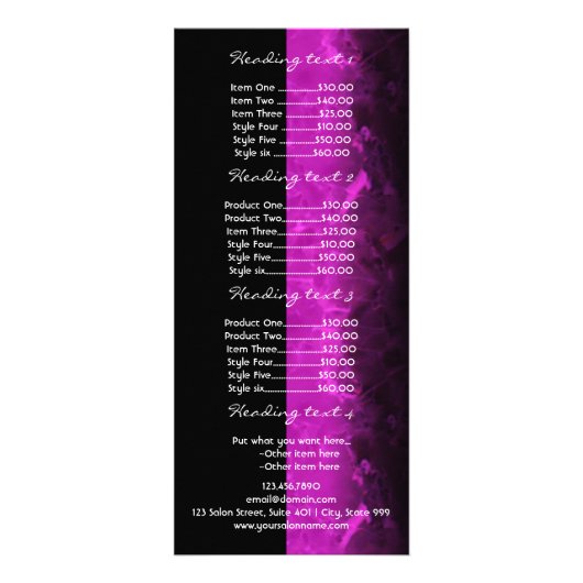 トレンディーパープルヘアサロン価格リストラックカード ラックカード (裏面)