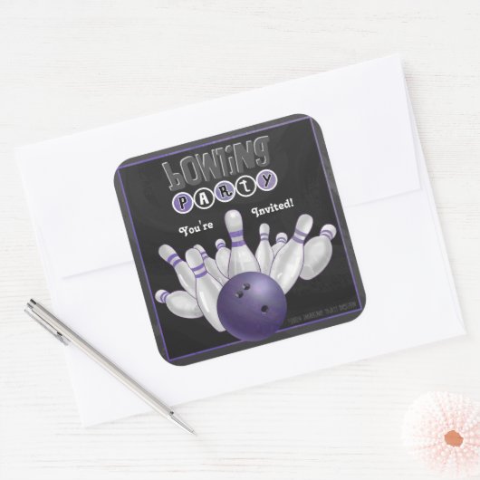 トレンディーパープルボーリングパーティー招待状シール スクエアシール (封筒)