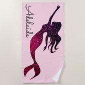 トレンディーパープルマーメイドシルエット | カスタマイズ ビーチタオル (正面)