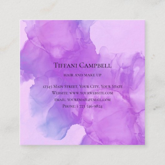 トレンディーパープルメイクアップアーティスト スクエア名刺 (裏面)