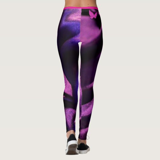 トレンディーパープル薄紫ピンクバタフライウィメンズ レギンス (裏面)
