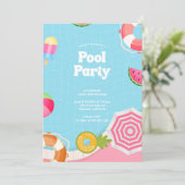 トレンディーパーム春プールパーティー誕生日 招待状 (スタンド正面)