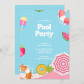 トレンディーパーム春プールパーティー誕生日 招待状 (正面/裏面)