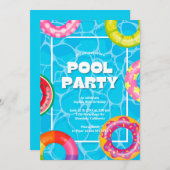 トレンディーパーム春プールパーティー誕生日 招待状 (正面/裏面)