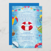 トレンディーパーム春プールパーティー誕生日 招待状 (正面/裏面)