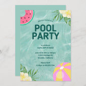トレンディーパーム春プールパーティー誕生日 招待状 (正面/裏面)
