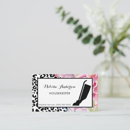 トレンディーヒョウ印刷フローラハウスキーパーと真空 名刺 (スタンド正面)