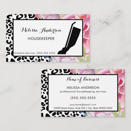 トレンディーヒョウ印刷フローラハウスキーパーと真空 名刺 (正面/裏面)