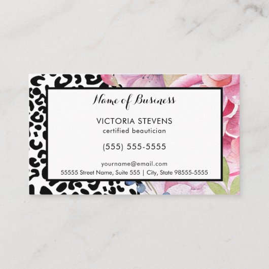 トレンディーヒョウ印刷フローラヘアスタイリスト(コーム付き) 名刺 (裏面)