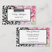 トレンディーヒョウ印刷フローラヘアスタイリスト(コーム付き) 名刺 (正面/裏面)