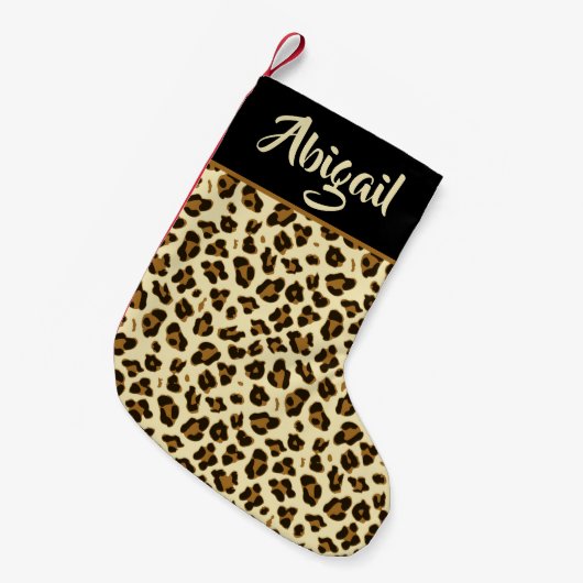 トレンディーヒョウ印刷 – パーソナライズされた スモールクリスマスストッキング (正面 (吊り時))