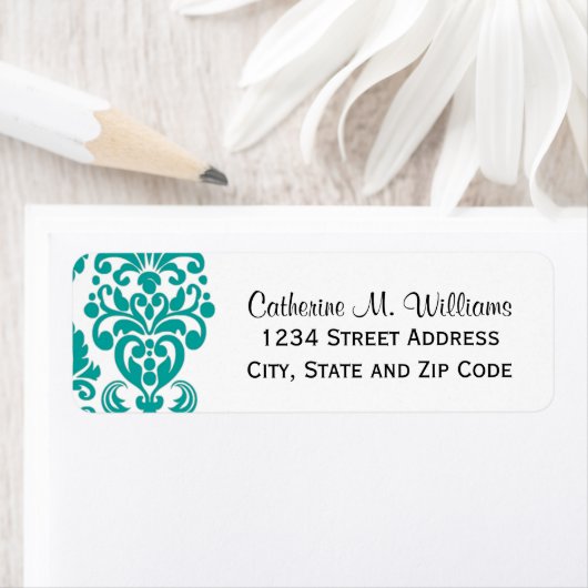 トレンディービクトリアンアクアブルーレースダマスク ラベル (インサイチュ)