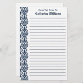 トレンディービクトリアンネイビーブルーレースダマスサイド縁ど 便箋 (正面/裏面)