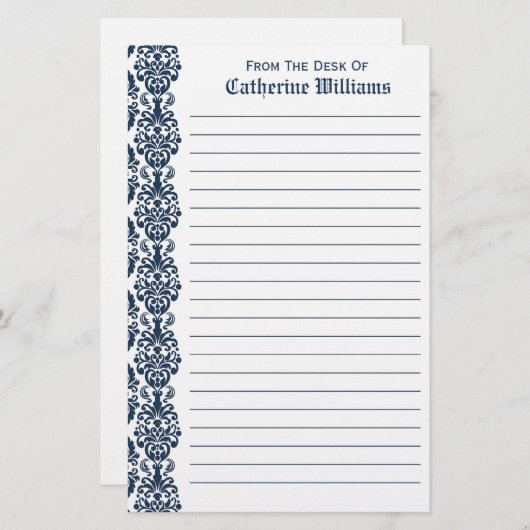 トレンディービクトリアンネイビーブルーレースダマスサイド縁ど 便箋 (正面/裏面)