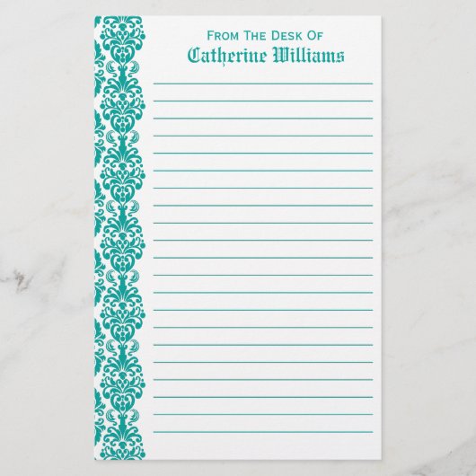 トレンディービクトリアンブルーレースダマスサイド縁ど 便箋 (正面)