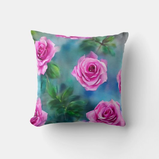 トレンディービューティフルウォーターカラーピンクローズコレクション クッション (正面)