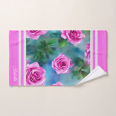 トレンディービューティフルウォーターカラーピンクローズコレクション バスタオルセット (ハンドタオル)
