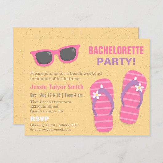 トレンディービーチスタイリッシュ週末バチェロレッテ 招待状 (正面/裏面)