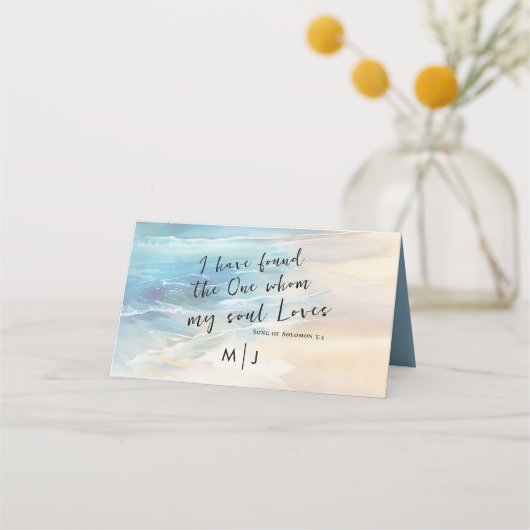 トレンディービーチ水カラー海クリスチャン結婚ズ プレイスカード (裏面)