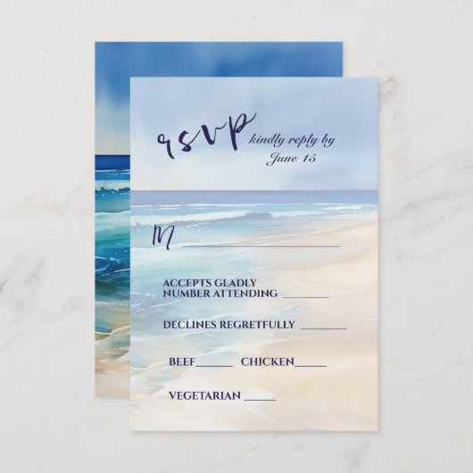 トレンディービーチ水彩海結婚の食事の選択 出欠カード (正面/裏面)