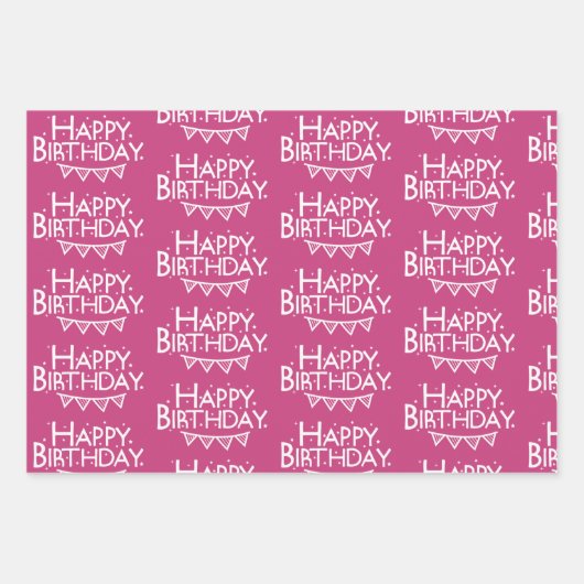 トレンディーピストライプンク写真コラージュハッピーバースデー ラッピングペーパーシート (正面3)