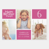 トレンディーピストライプンク写真コラージュハッピーバースデー ラッピングペーパーシート (正面)