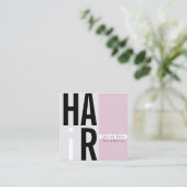 トレンディーピンクとグレーヘアドレッサーの名刺 スクエア名刺 (スタンド正面)