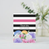 トレンディーピンクとブラックのストライプフローラありがとう ポストカード (スタンド正面)