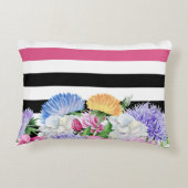 トレンディーピンクとブラックのストライプフローラ（名前） アクセントクッション (裏面)