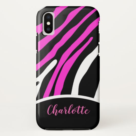 トレンディーピンクとブラックのゼブラストライプーの電話ケース Case-Mate iPhoneケース (裏面)