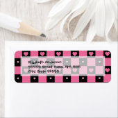 トレンディーピンクとブラックの市松模様にハート ラベル (インサイチュ)