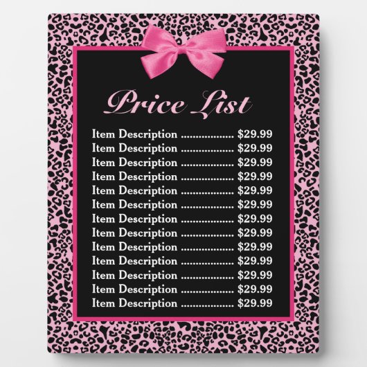 トレンディーピンクとブラックヒョウのホットピンクの価格表 フォトプラーク (正面)