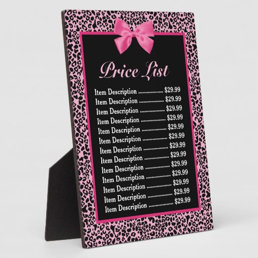 トレンディーピンクとブラックヒョウのホットピンクの価格表 フォトプラーク (側面)