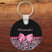 トレンディーピンクとブラックレオパードのホットピンクリボン キーホルダー (正面)
