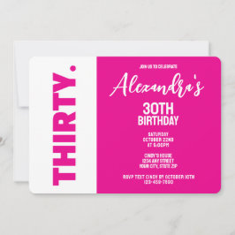 トレンディーピンクと白はっきりしたの30歳の誕生日パーティー 招待状
