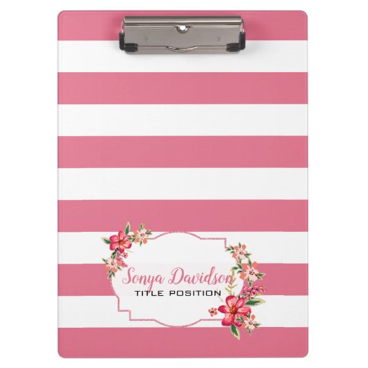 トレンディーピンクと白ストライプ色 クリップボード (正面)
