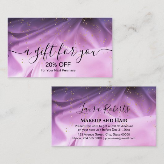 トレンディーピンクと紫のグリッター 割引カード (正面/裏面)