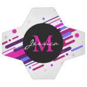 トレンディーピンクと紫の幾何学線モノグラム サッカーボール (フラット)