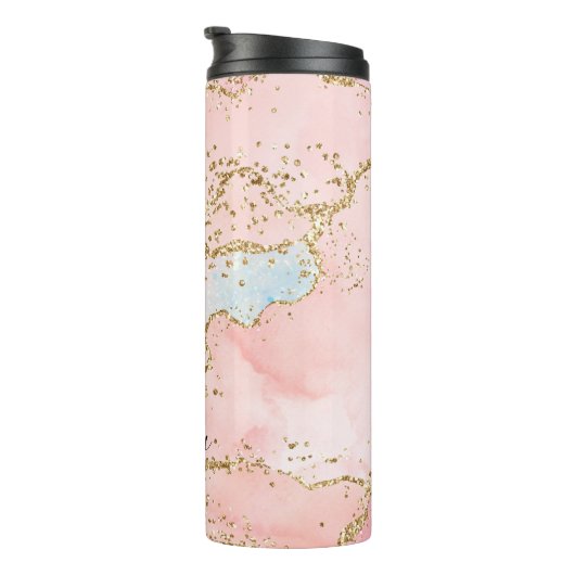 トレンディーピンクと金ゴールドグリッター瑪瑙 タンブラー (回転右)