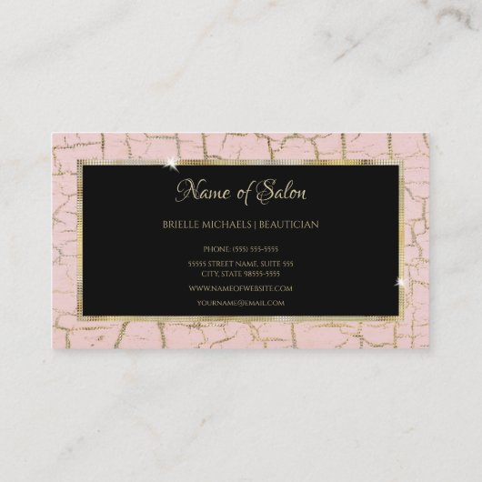 トレンディーピンクと金ゴールドパチッ絵を描クヘアサロン 名刺 (裏面)