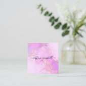 トレンディーピンクと金ゴールドメイクアップアーティスト スクエア名刺 (スタンド正面)