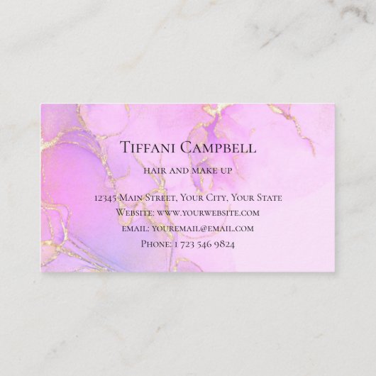 トレンディーピンクと金ゴールドメイクアップアーティスト 名刺 (裏面)