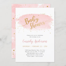 トレンディーピンクと金ゴールド水色ベビーシャワー