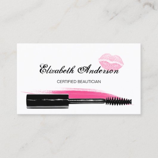 トレンディーピンクと黒の化粧品マスカラ 名刺 (正面)
