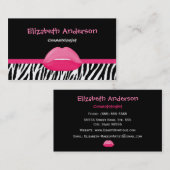 トレンディーピンクと黒ゼブラ美容師唇 名刺 (正面/裏面)