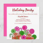 トレンディーピンクのクリスマスジンジャーパン 招待状 (正面/裏面)