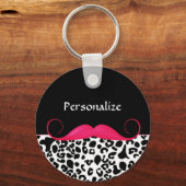 トレンディーピンクの口ガーリーひげヒョウ柄 キーホルダー (正面)